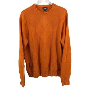 Alexander Julian Colours Mens Orange Diamond Knit Cotton Crew Neck Sweater Large